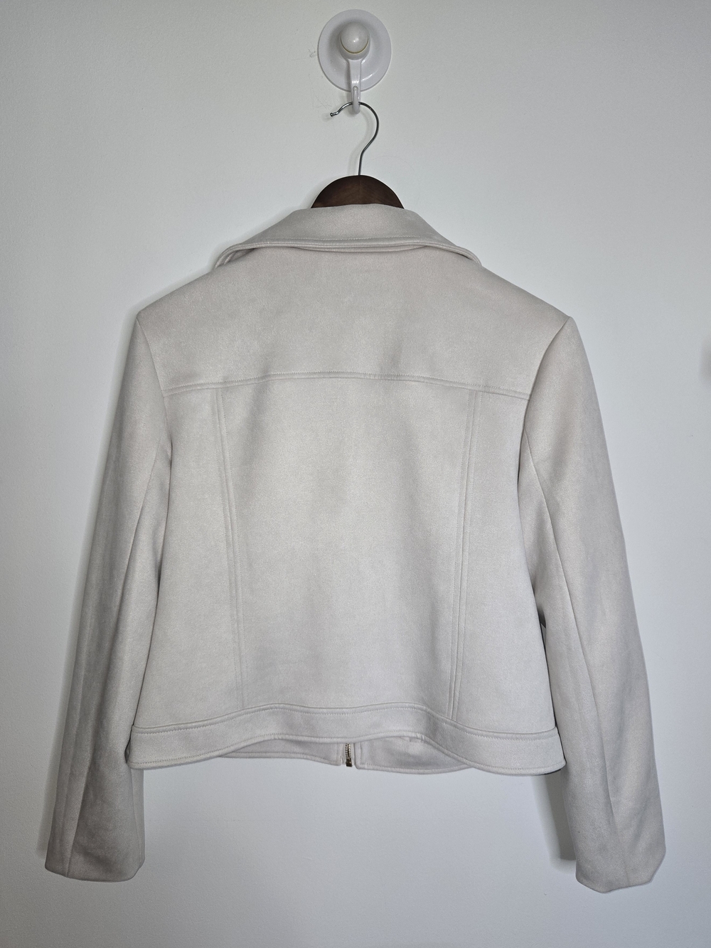 NWT Magaschoni Light Cream Zip-Up Super-Soft Faux Suede Leather Jacket Womens L - Picture 4 of 13